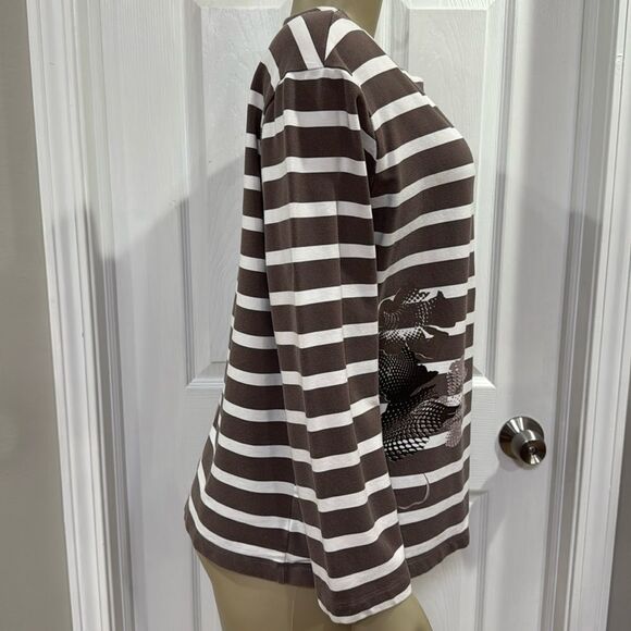 RABE ROUND  NECK STRIPED SWEATSHIRT KHAKI AND WHITE - Picture 6 of 8